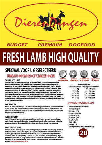 Merkloos Budget Premium Dogfood Fresh Lamb High Quality