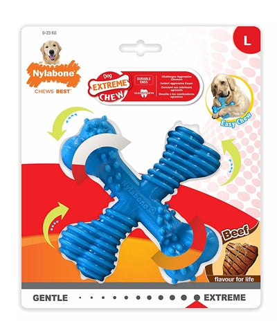 Nylabone Extreme Chew X-Bone Beef Blauw